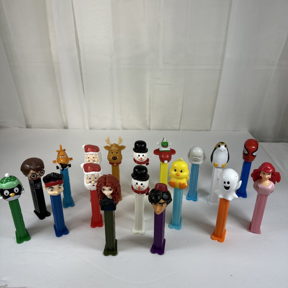Lot of 18 Character Pez Dispensers Spider-Man Harry Potter Airplanes Santa Ariel